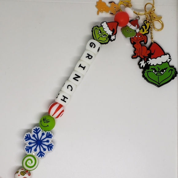 Handmade Accessories - Handmade Long Glow in Dark Holiday Grinch Max Silicone Focal Bead Keychain